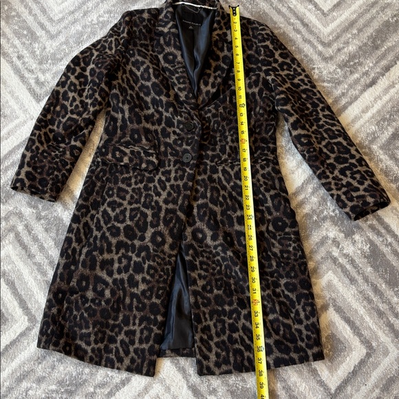 Leopard Print car Trench Coat Banana Republic cheetah 14% wool size M - Picture 6 of 10